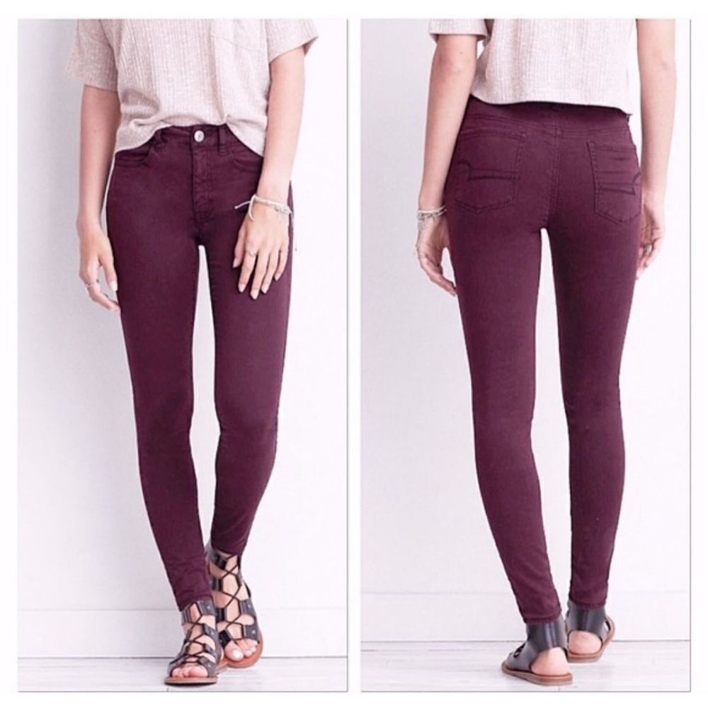 American Eagle Hi Rise Burgundy Jeggings sz 0